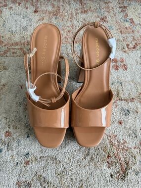 Madden Girl Nude Patent Platform Block Heel Sandals
